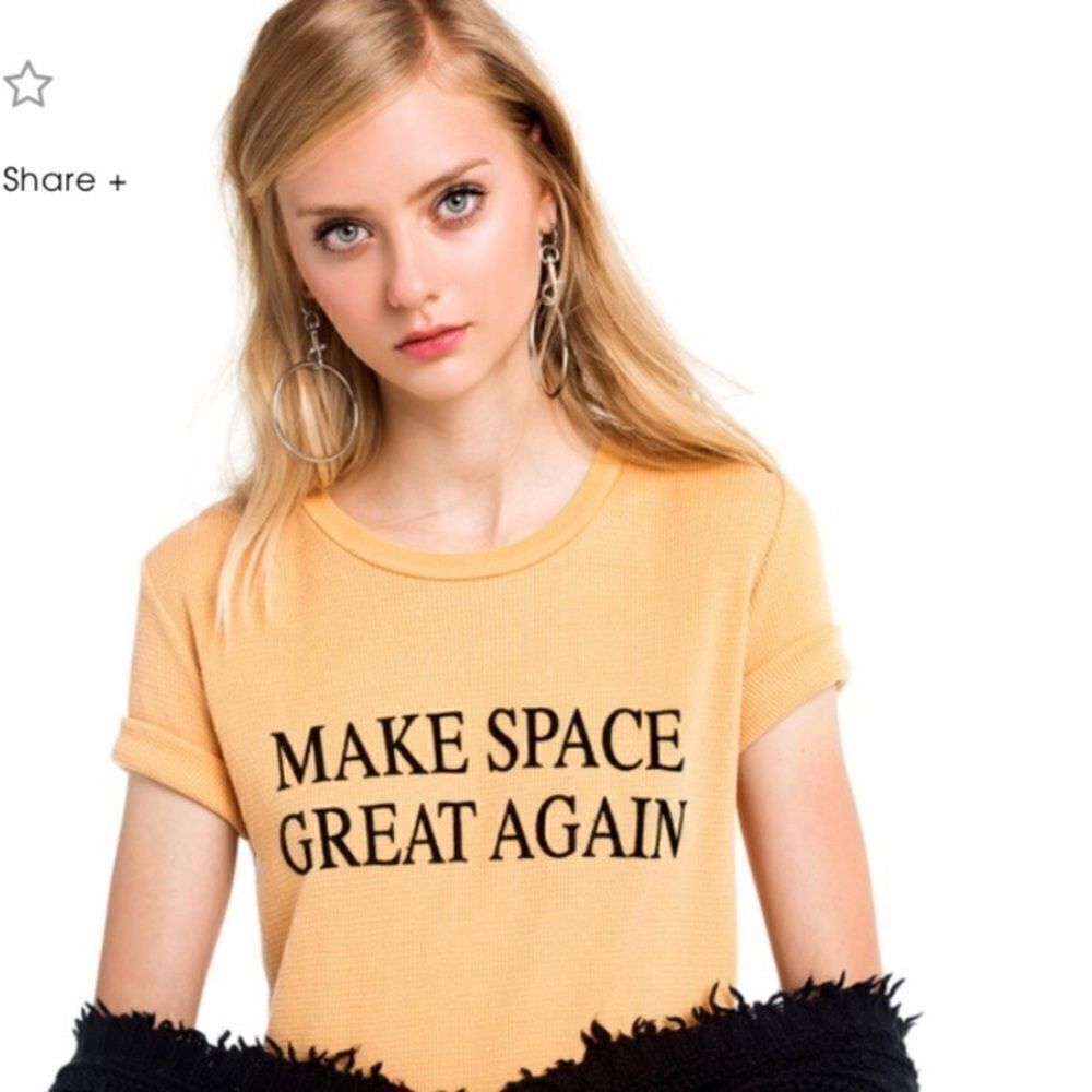 Wildfox Shirt Womens Xs Short Sleeve Make Space Great Again Yellow NWT Sz Small